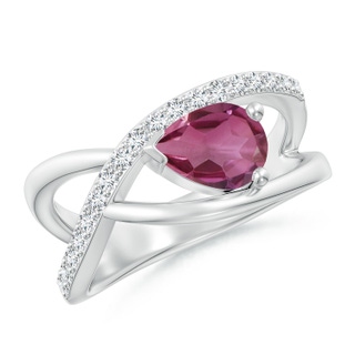 8x6mm AAAA Criss Cross Pear Shaped Pink Tourmaline Ring with Diamond Accents in P950 Platinum