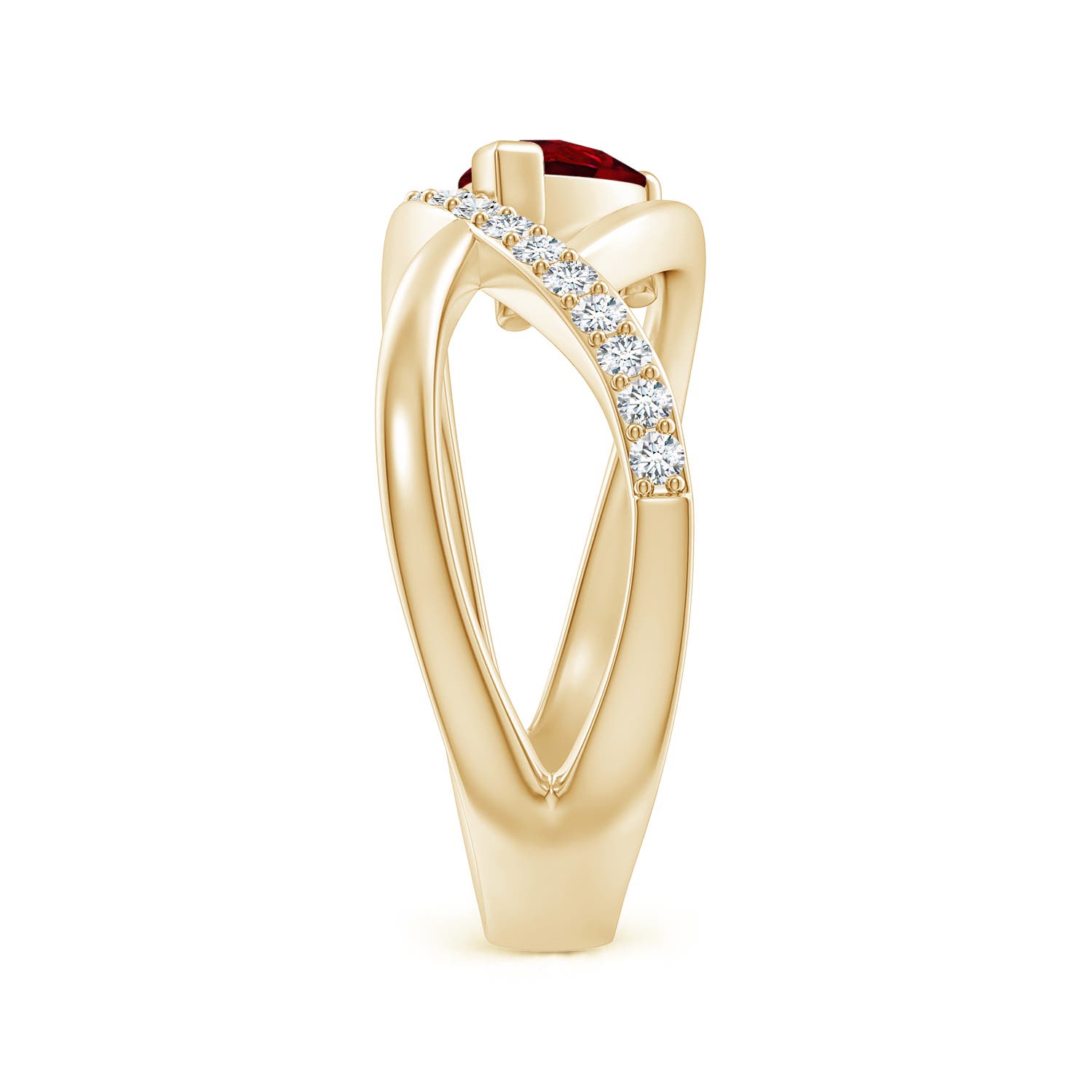 Criss Cross Pear Shaped Ruby Ring with Diamond Accents | Angara