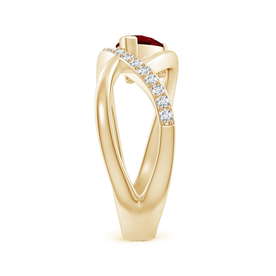 7x5mm AAAA Criss Cross Pear Shaped Ruby Ring with Diamond Accents in Yellow Gold side-2