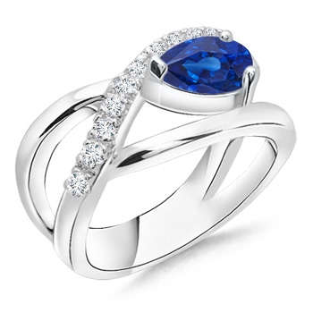 8x6mm AAA Criss Cross Pear Shaped Sapphire Ring with Diamond Accents in White Gold