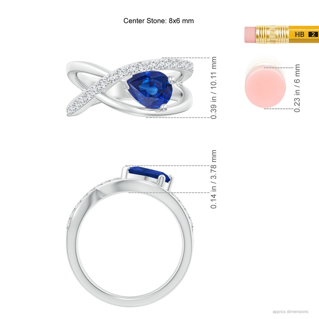 8x6mm AAA Criss Cross Pear Shaped Sapphire Ring with Diamond Accents in White Gold Product Image