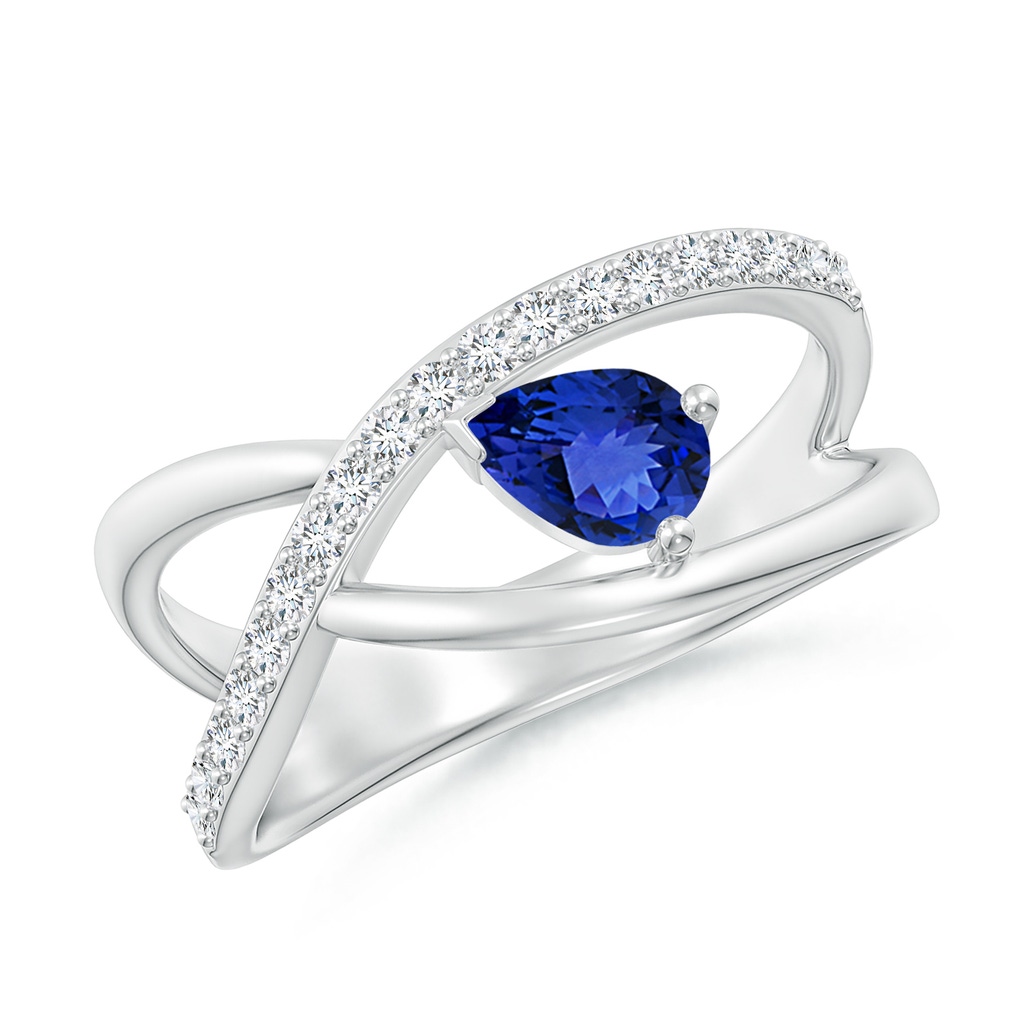 6x4mm AAA Criss Cross Pear Shaped Tanzanite Ring with Diamond Accents in White Gold
