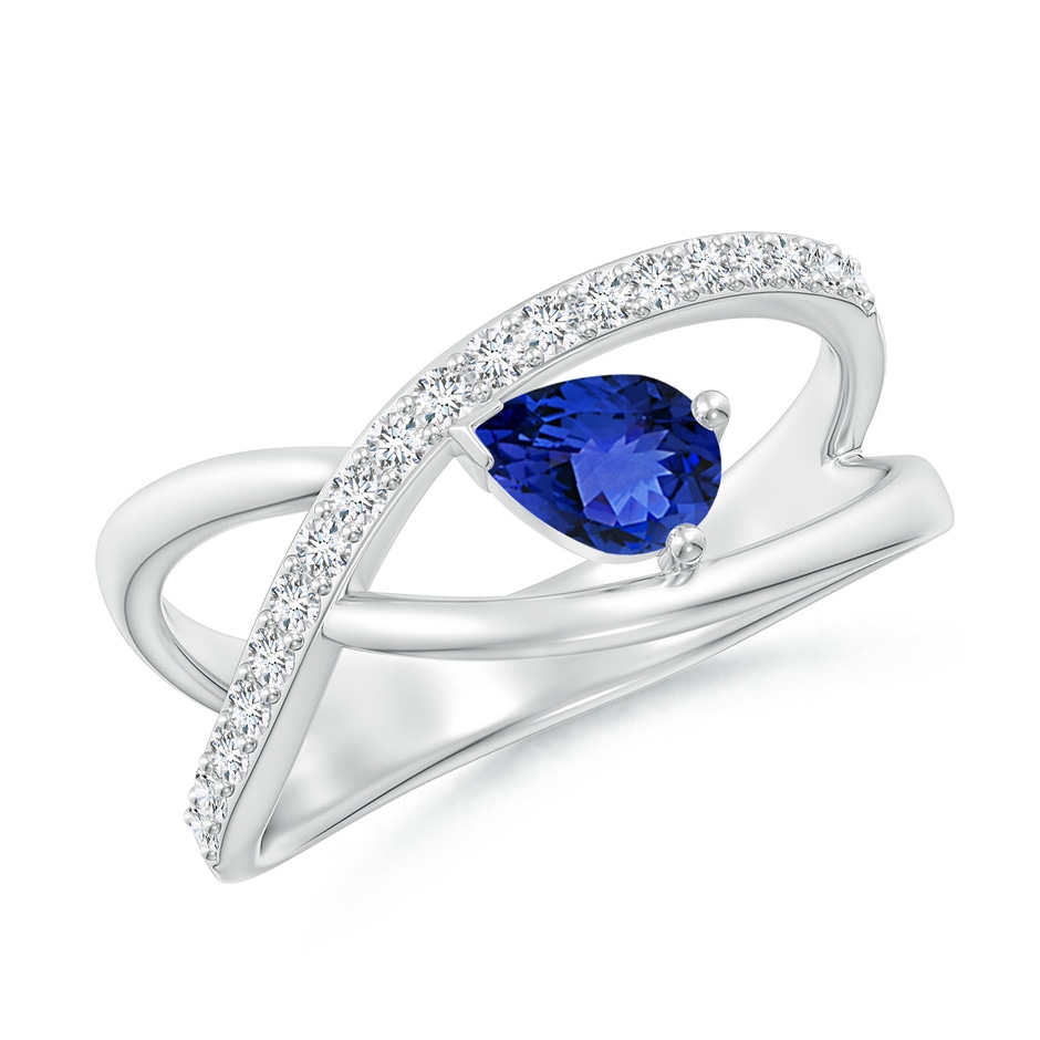 6x4mm AAA Criss Cross Pear Shaped Tanzanite Ring with Diamond Accents in White Gold 