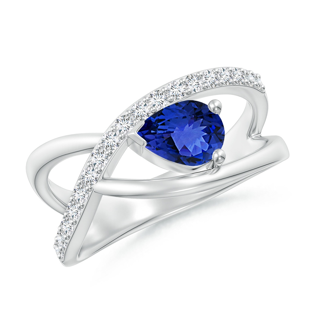 7x5mm AAA Criss Cross Pear Shaped Tanzanite Ring with Diamond Accents in White Gold