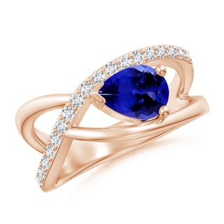 8x6mm AAAA Criss Cross Pear Shaped Tanzanite Ring with Diamond Accents in Rose Gold