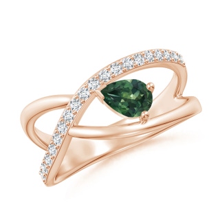 6x4mm AA Criss Cross Pear Shaped Teal Montana Sapphire Ring with Diamonds in Rose Gold