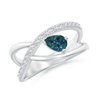 6x4mm AAA Criss Cross Pear Shaped Teal Montana Sapphire Ring with Diamonds in P950 Platinum