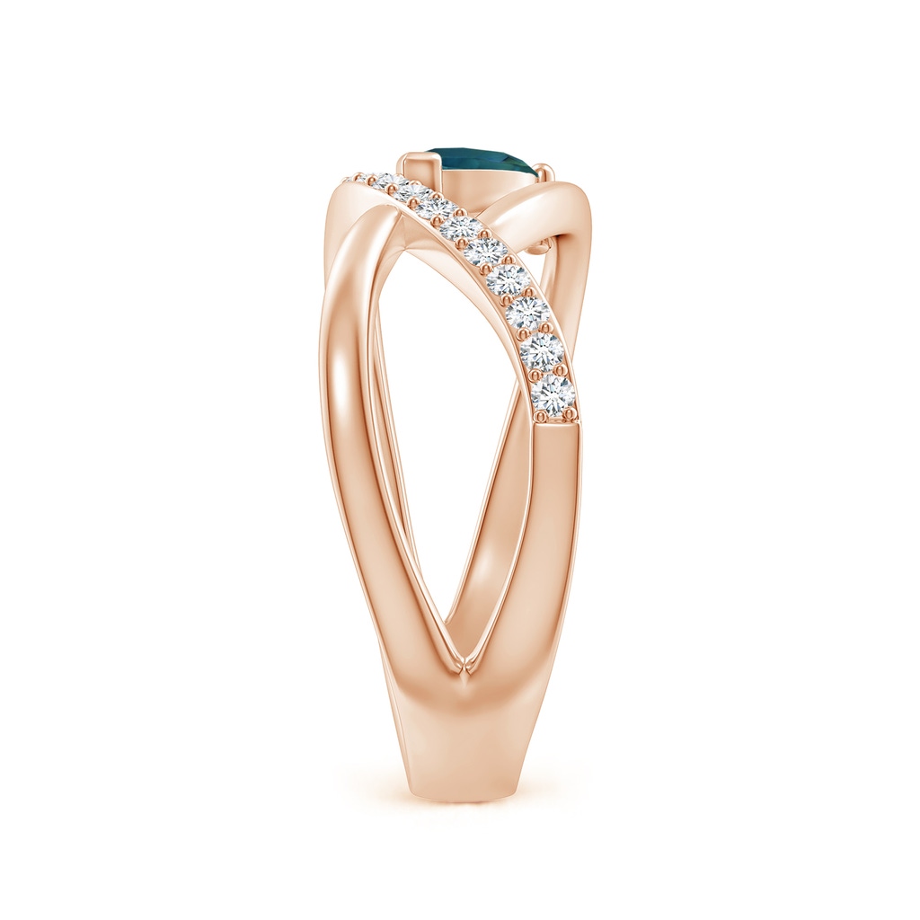 6x4mm AAA Criss Cross Pear Shaped Teal Montana Sapphire Ring with Diamonds in Rose Gold - body_hand