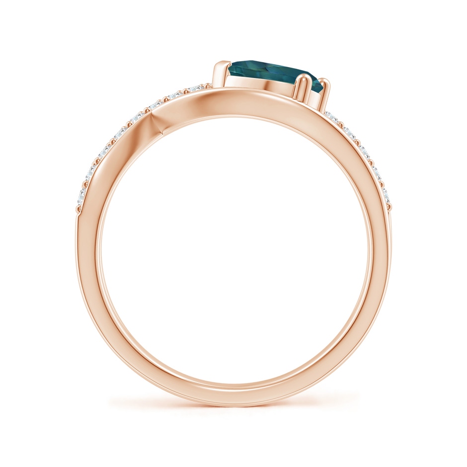 7x5mm AAA Criss Cross Pear Shaped Teal Montana Sapphire Ring with Diamonds in Rose Gold side 1