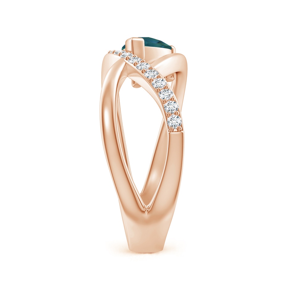 7x5mm AAA Criss Cross Pear Shaped Teal Montana Sapphire Ring with Diamonds in Rose Gold body-hand