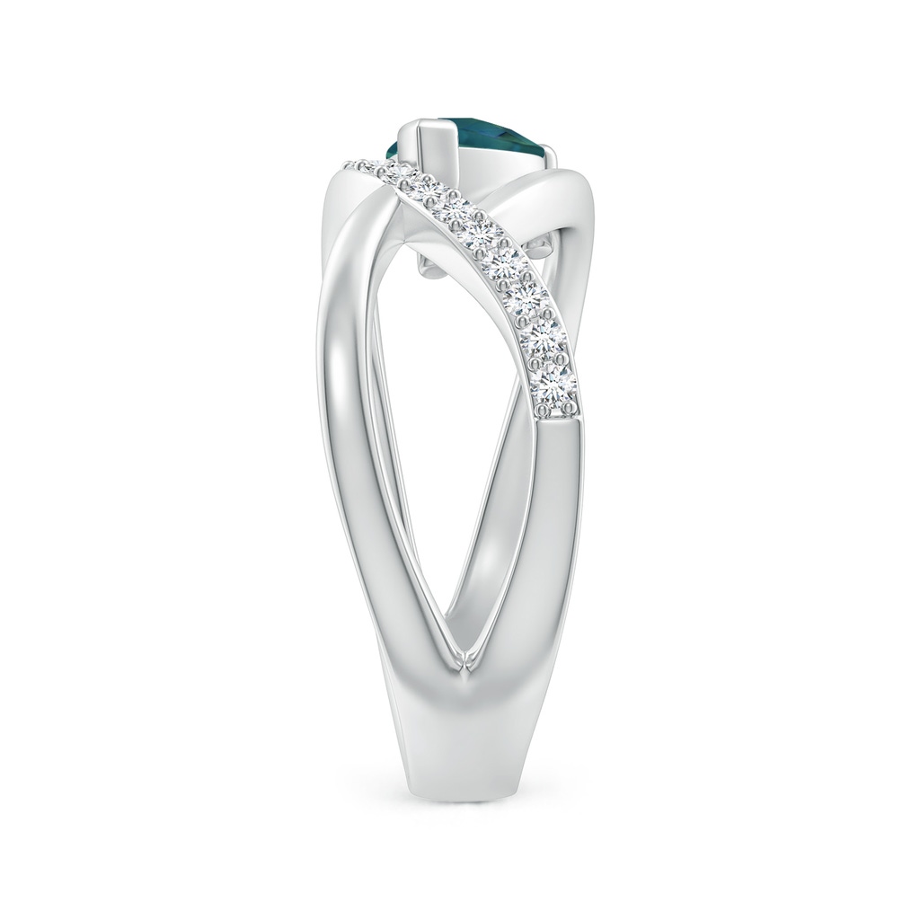 7x5mm AAA Criss Cross Pear Shaped Teal Montana Sapphire Ring with Diamonds in White Gold Body-Hand