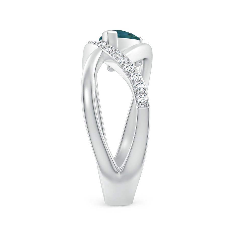 7x5mm AAA Criss Cross Pear Shaped Teal Montana Sapphire Ring with Diamonds in White Gold body-hand