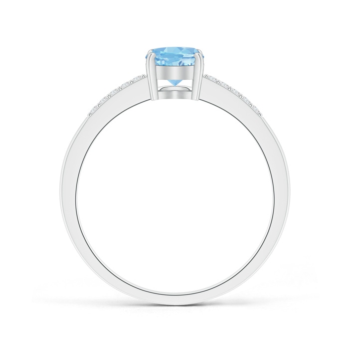 7x5mm AAAA Oval Solitaire Aquamarine Ring with Diamond Accents in White Gold product image