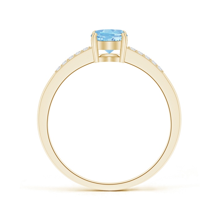 7x5mm AAAA Oval Solitaire Aquamarine Ring with Diamond Accents in Yellow Gold product image