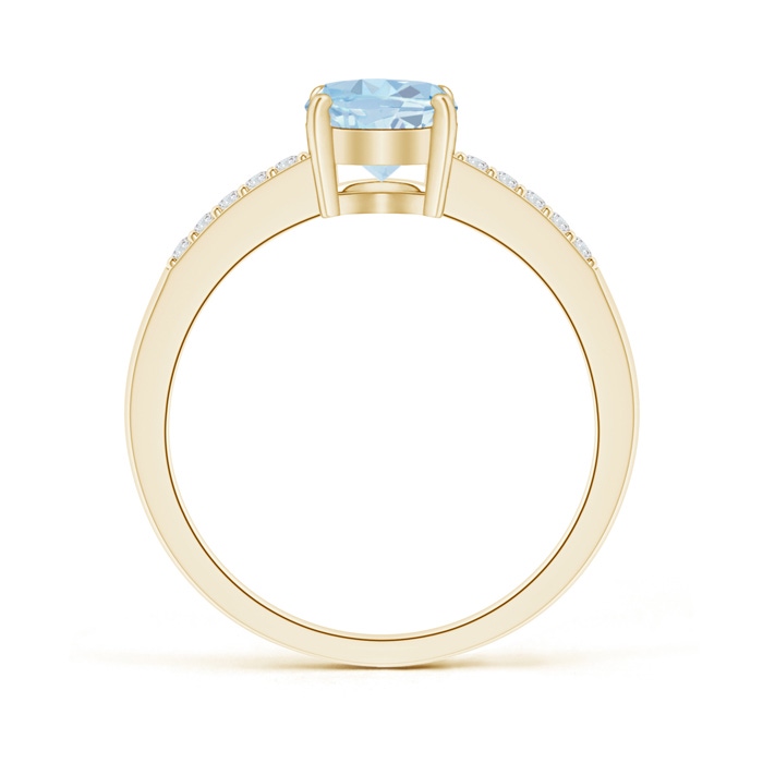 8x6mm A Oval Solitaire Aquamarine Ring with Diamond Accents in 9K Yellow Gold product image