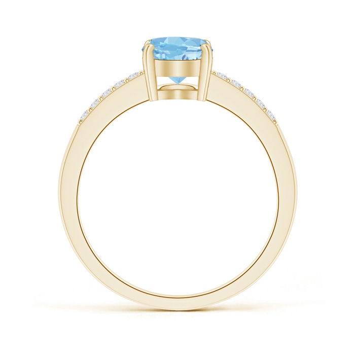 8x6mm AAAA Oval Solitaire Aquamarine Ring with Diamond Accents in Yellow Gold product image