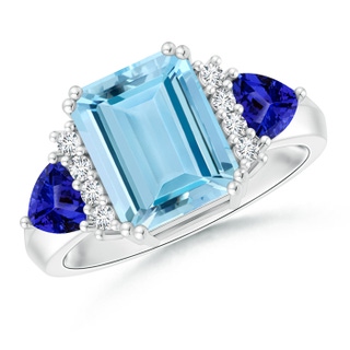 10x8mm AAAA Emerald Cut Aquamarine Trillion Tanzanite 3 Stone Ring in P950 Platinum