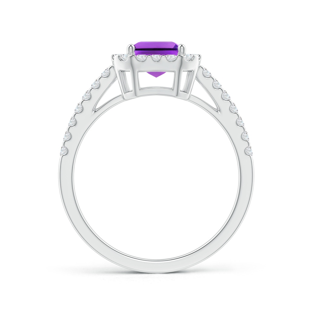 8x6mm AAA Emerald-Cut Amethyst Halo Ring in White Gold Side-1