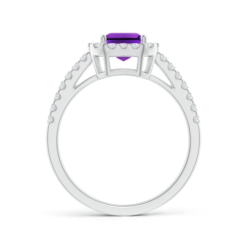 8x6mm AAAA Emerald-Cut Amethyst Halo Ring in White Gold Side-1