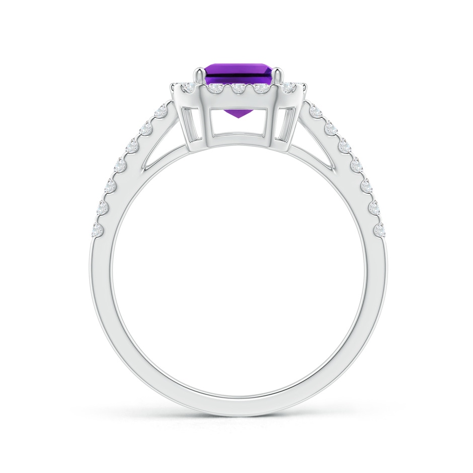 8x6mm AAAA Emerald-Cut Amethyst Halo Ring in White Gold side-1