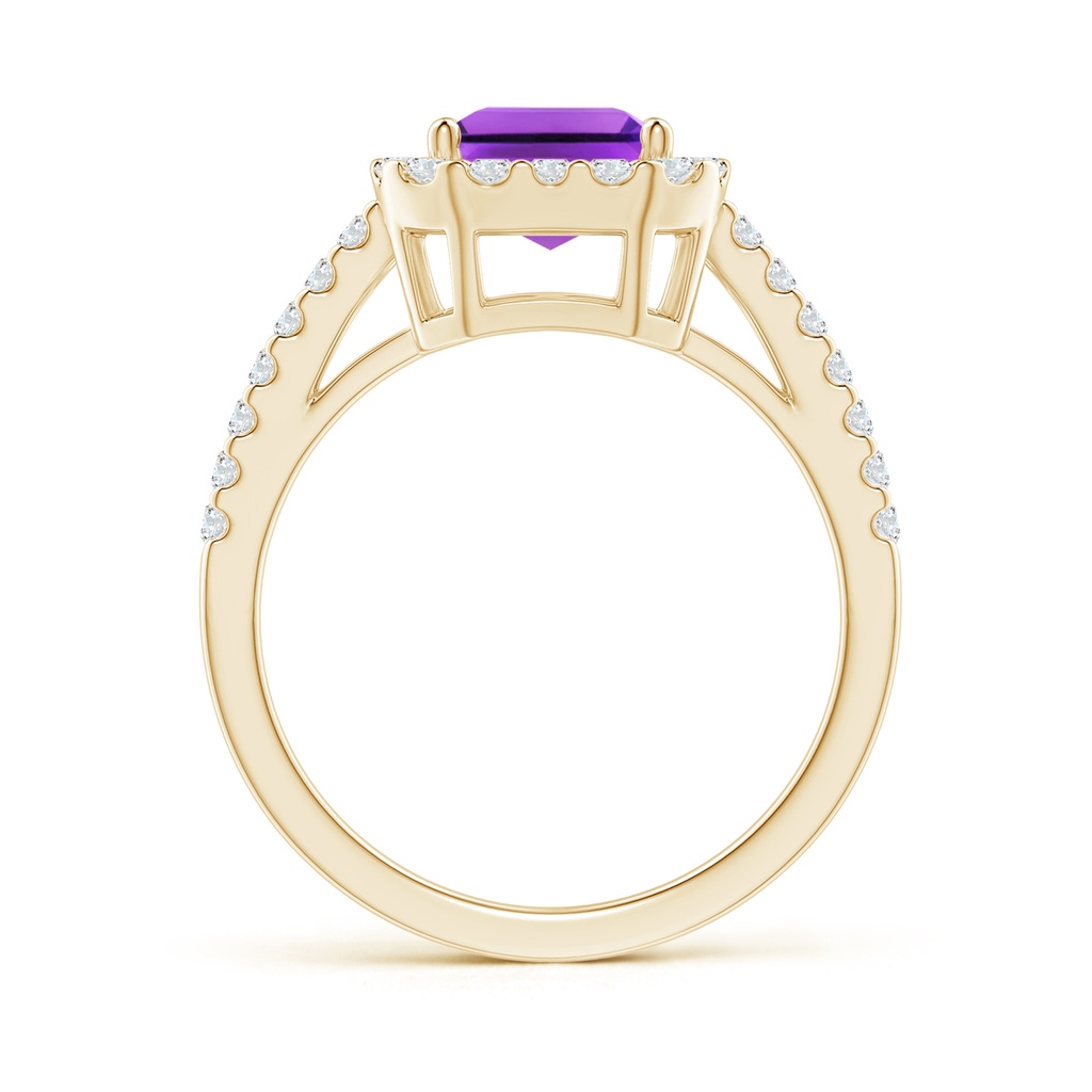 9x7mm AAA Emerald-Cut Amethyst Halo Ring in Yellow Gold Side-1