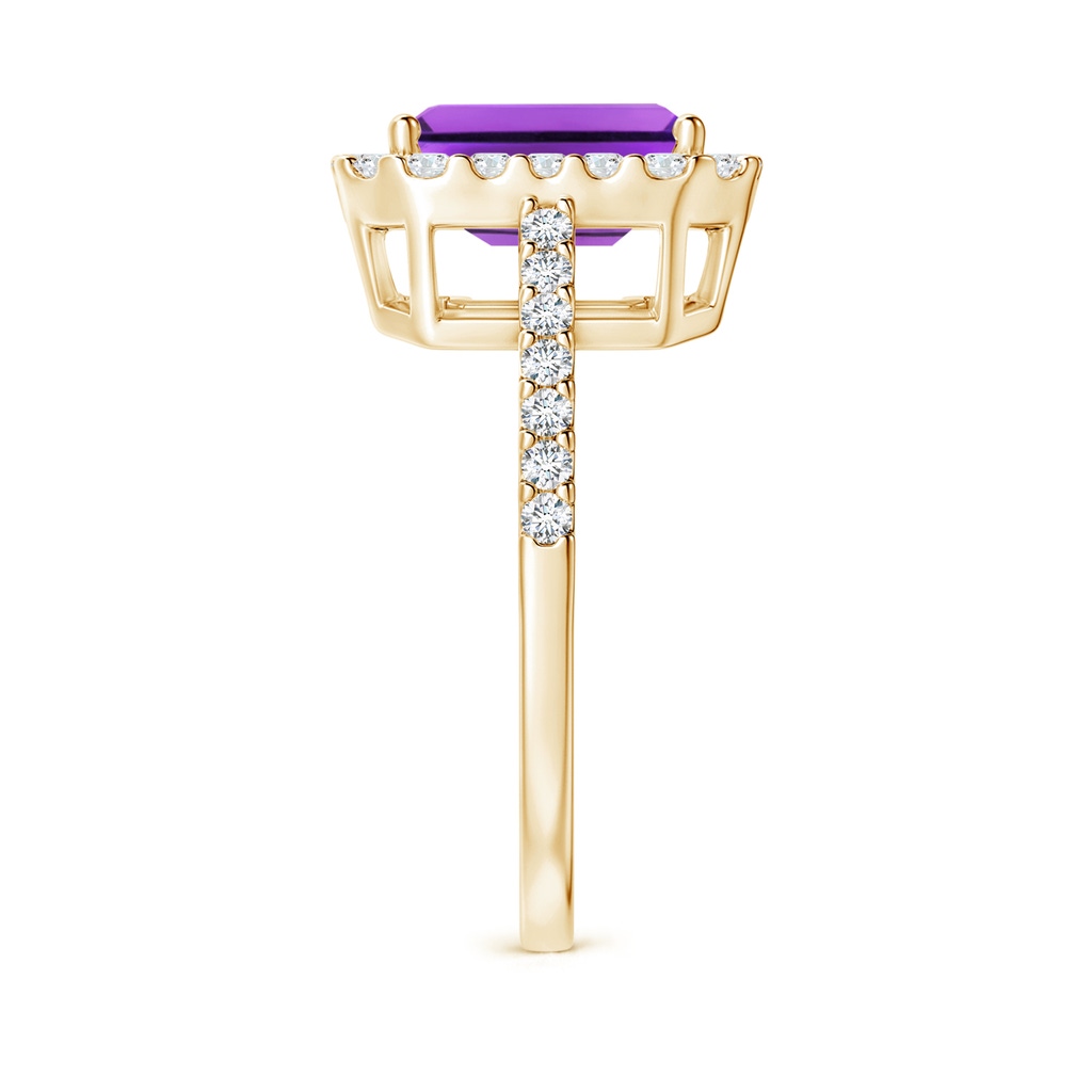 9x7mm AAA Emerald-Cut Amethyst Halo Ring in Yellow Gold Side-2