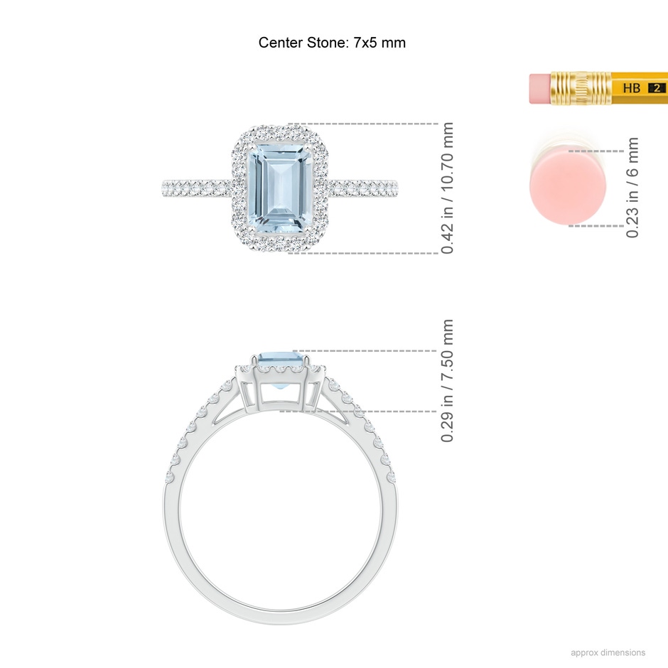 7x5mm A Vintage Inspired Emerald-Cut Aquamarine Halo Ring in White Gold ruler