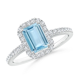 7x5mm AAA Vintage Inspired Emerald-Cut Aquamarine Halo Ring in 9K White Gold