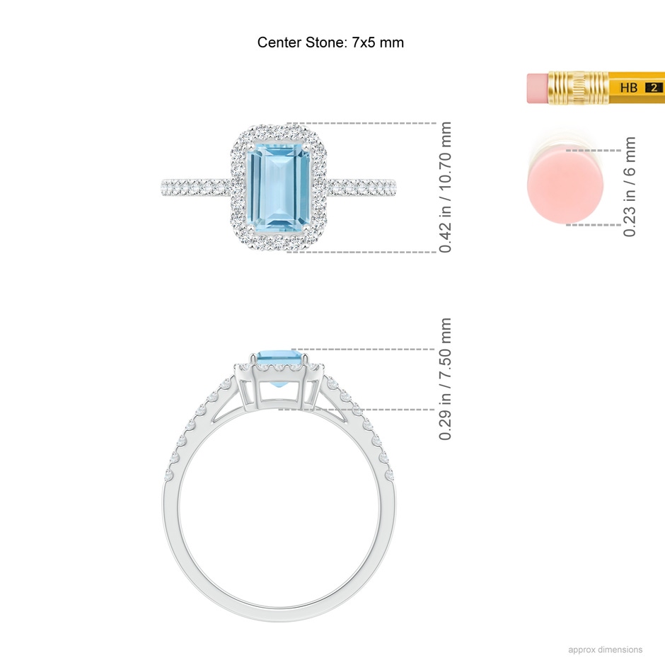 7x5mm AAA Vintage Inspired Emerald-Cut Aquamarine Halo Ring in P950 Platinum ruler