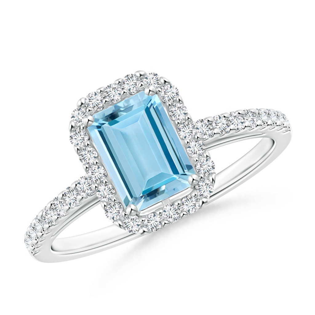 7x5mm AAAA Vintage Inspired Emerald-Cut Aquamarine Halo Ring in P950 Platinum