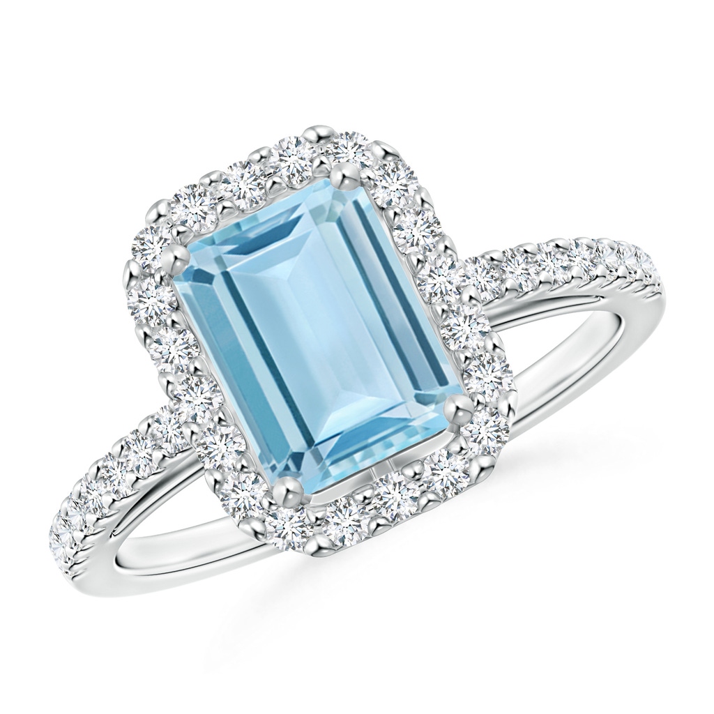 8x6mm AAA Vintage Inspired Emerald-Cut Aquamarine Halo Ring in White Gold