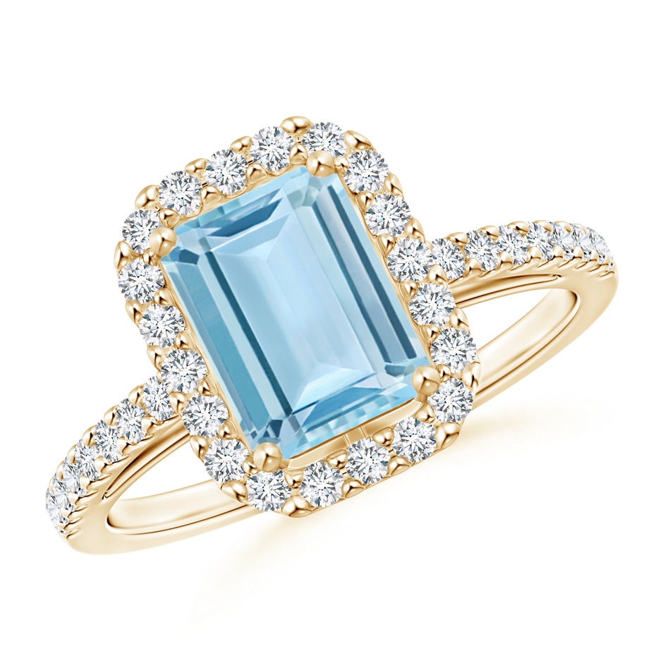 8x6mm AAA Vintage Inspired Emerald-Cut Aquamarine Halo Ring in Yellow Gold 