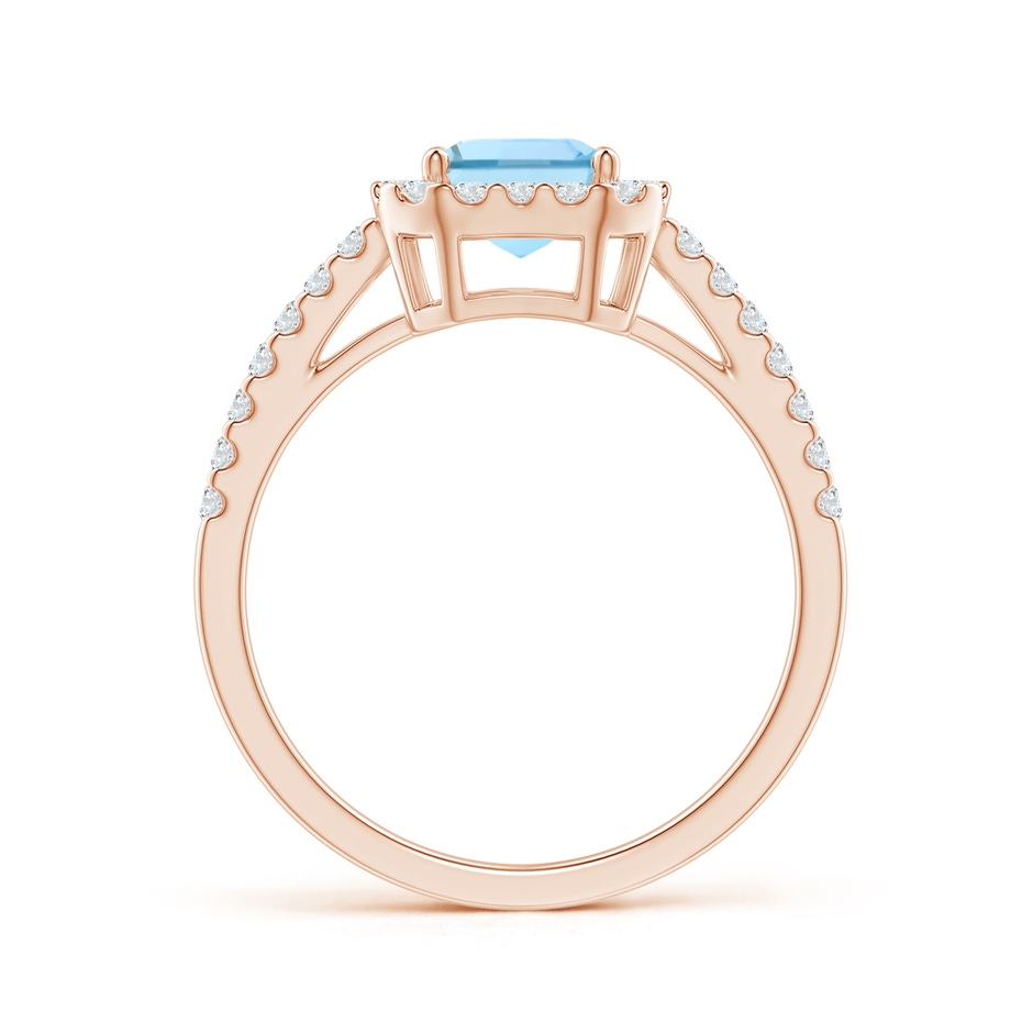 8x6mm AAAA Vintage Inspired Emerald-Cut Aquamarine Halo Ring in Rose Gold side-1