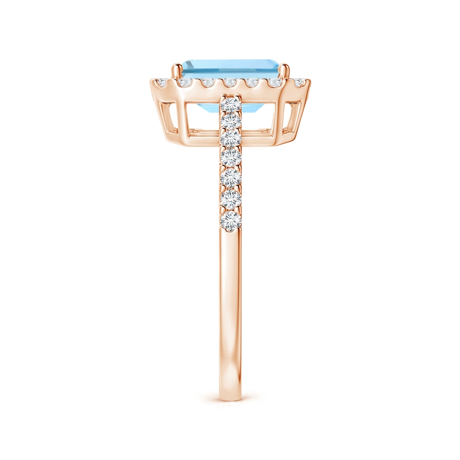 8x6mm AAAA Vintage Inspired Emerald-Cut Aquamarine Halo Ring in Rose Gold side-2