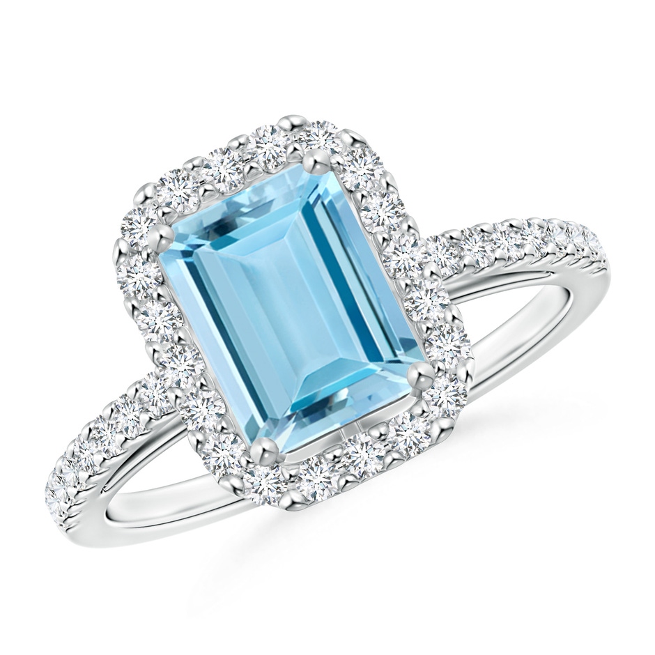 8x6mm AAAA Vintage Inspired Emerald-Cut Aquamarine Halo Ring in White Gold 