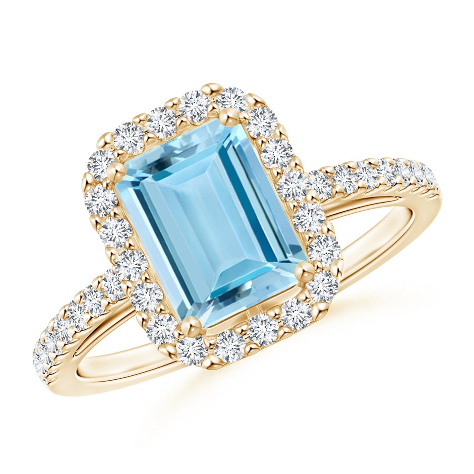 8x6mm AAAA Vintage Inspired Emerald-Cut Aquamarine Halo Ring in Yellow Gold 