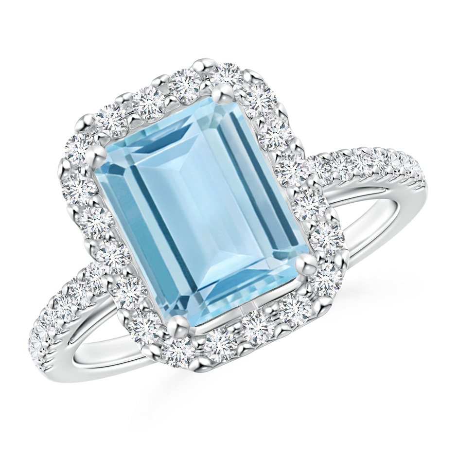 9x7mm AAA Vintage Inspired Emerald-Cut Aquamarine Halo Ring in White Gold 