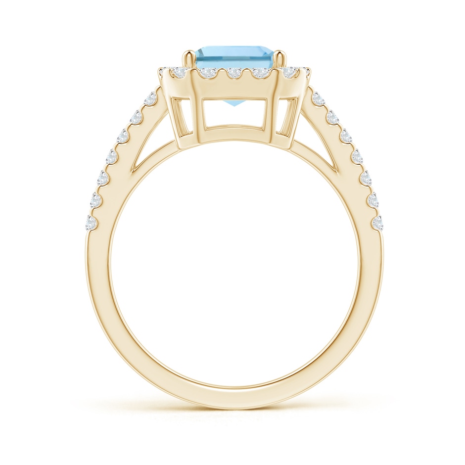 9x7mm AAA Vintage Inspired Emerald-Cut Aquamarine Halo Ring in Yellow Gold side-1