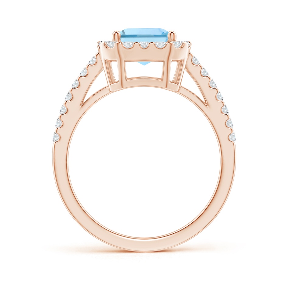 9x7mm AAAA Vintage Inspired Emerald-Cut Aquamarine Halo Ring in Rose Gold side-1