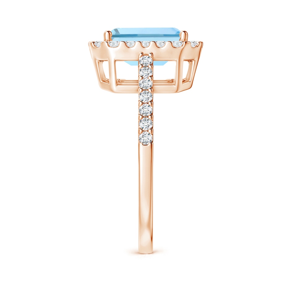 9x7mm AAAA Vintage Inspired Emerald-Cut Aquamarine Halo Ring in Rose Gold side-2
