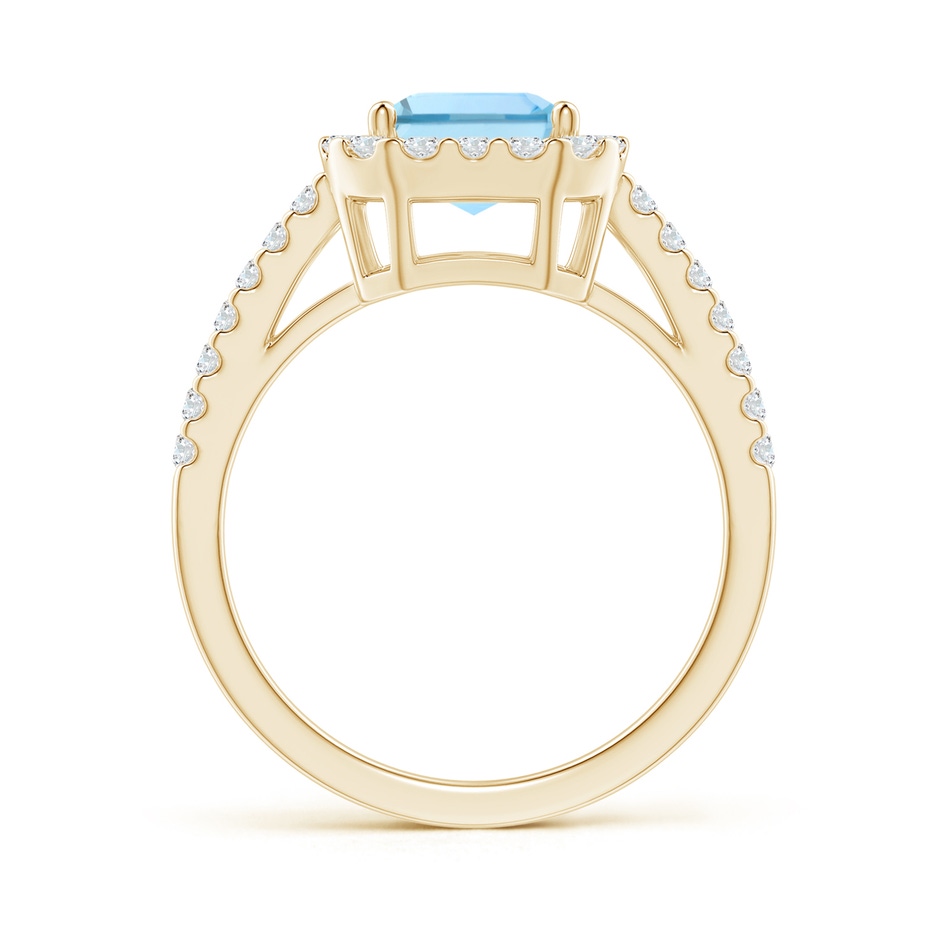 9x7mm AAAA Vintage Inspired Emerald-Cut Aquamarine Halo Ring in Yellow Gold side-1