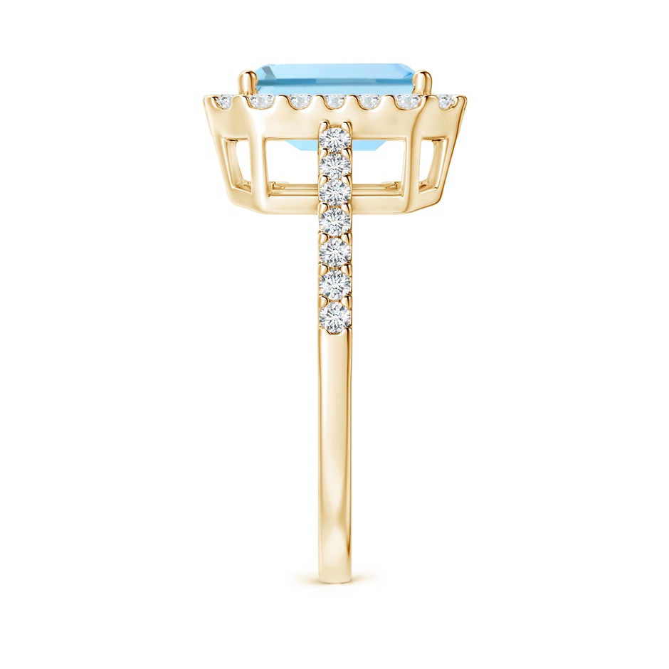 9x7mm AAAA Vintage Inspired Emerald-Cut Aquamarine Halo Ring in Yellow Gold side-2