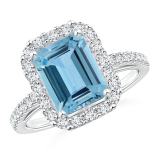 10.15x8.13x4.77mm AAAA Emerald-Cut Aquamarine Halo Ring in P950 Platinum