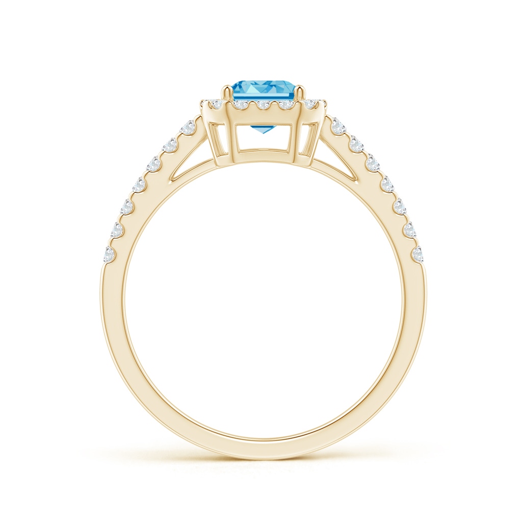 5x3mm AAAA Emerald-Cut Fancy Intense Blue Diamond Halo Ring in Yellow Gold - side 199