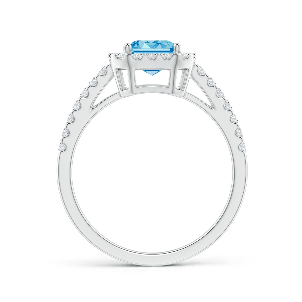 6x4mm AAAA Emerald-Cut Fancy Intense Blue Diamond Halo Ring in White Gold - side 199