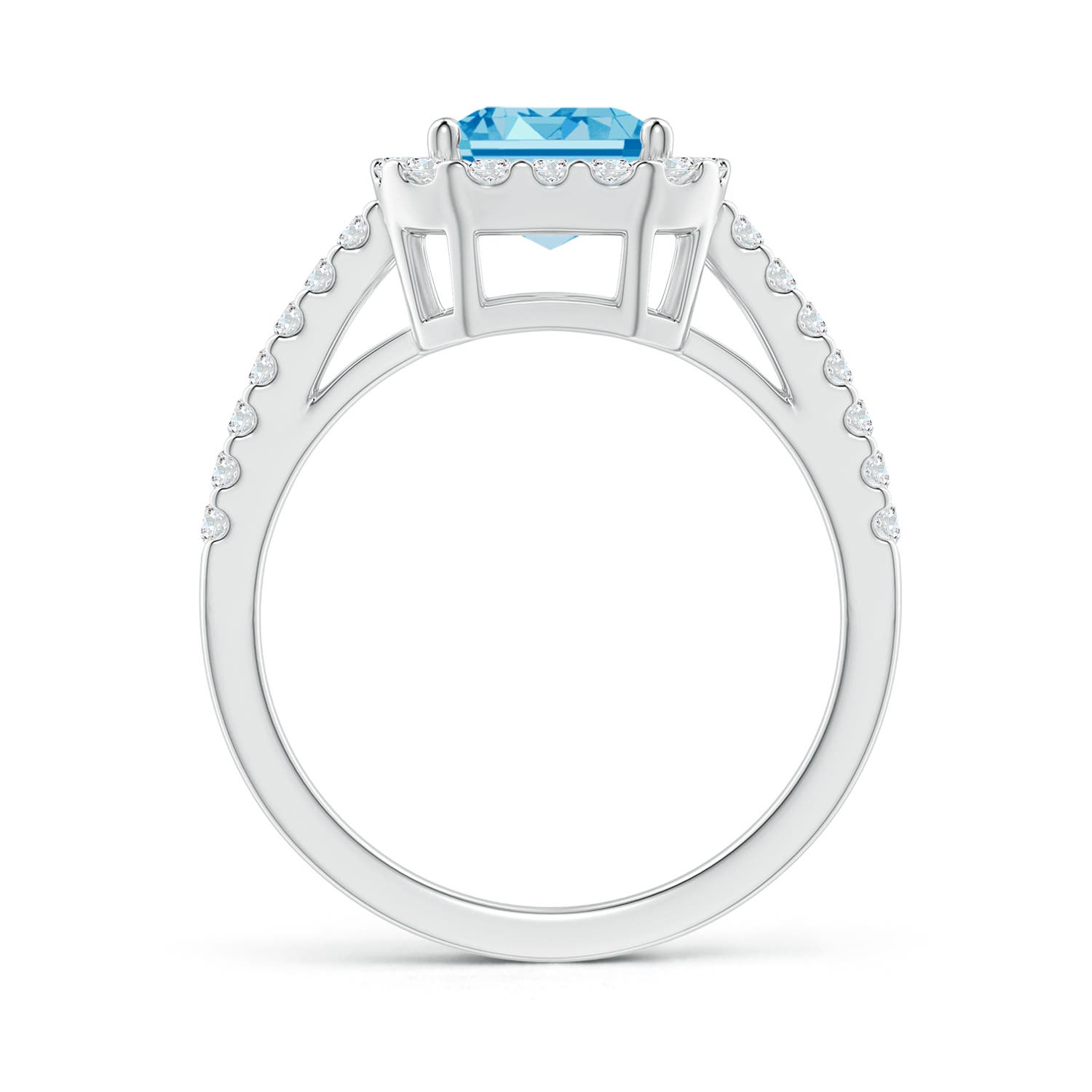 7x5mm AAAA Emerald-Cut Fancy Intense Blue Diamond Halo Ring in S999 Silver