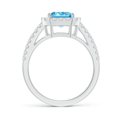 7x5mm AAAA Emerald-Cut Fancy Intense Blue Diamond Halo Ring in S999 Silver