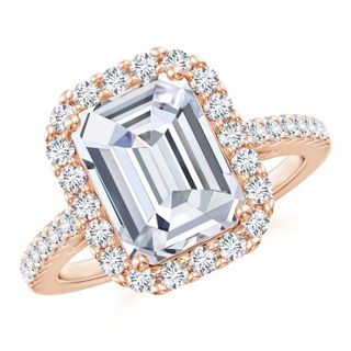 10x7.5mm GVS2 Emerald-Cut Diamond Halo Ring in Rose Gold