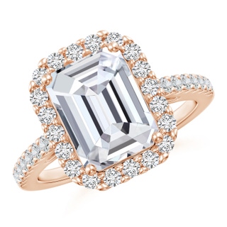 10x7.5mm HSI2 Emerald-Cut Diamond Halo Ring in Rose Gold