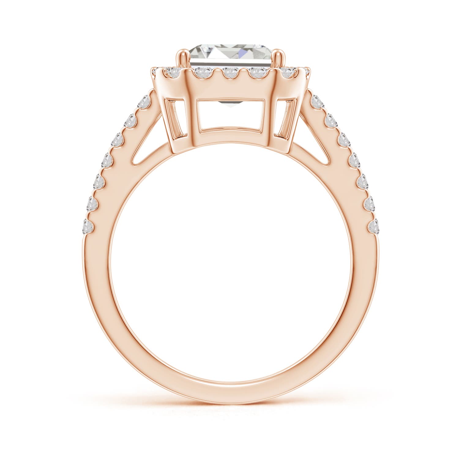10x7.5mm IJI1I2 Emerald-Cut Diamond Halo Ring in Rose Gold
